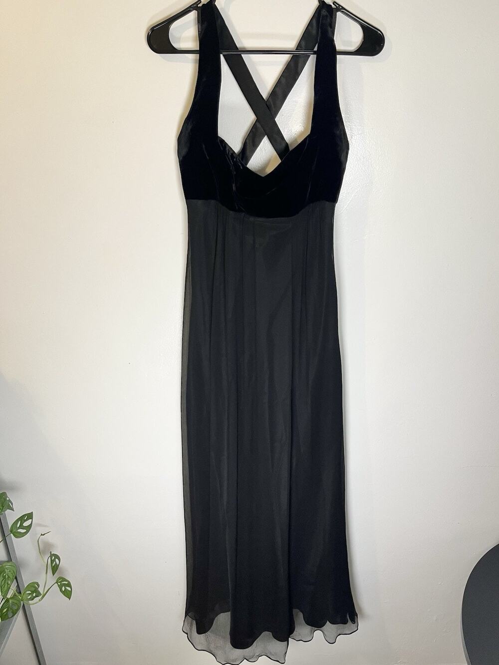 Vintage 90s Black Silk Velvet Formal Maxi Dress Sleeveless Whimsigoth Wedding 8